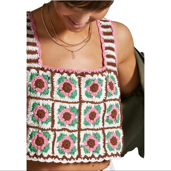 HP 🥳 New Anthropologie Maeve Crochet Floral M/Lg Pink Stripe Tank Sweater Vest - Picture 10 of 12